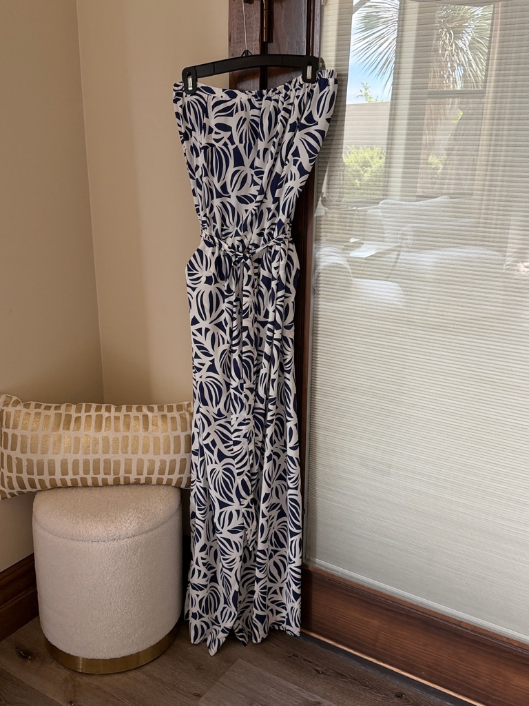 Lilly Pulitzer Navy And White Strapless Printed Maxi Dress